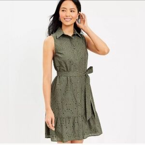 LOFT Olive Dress Sleeveless Eyelet Sleeveless Womens Size XL